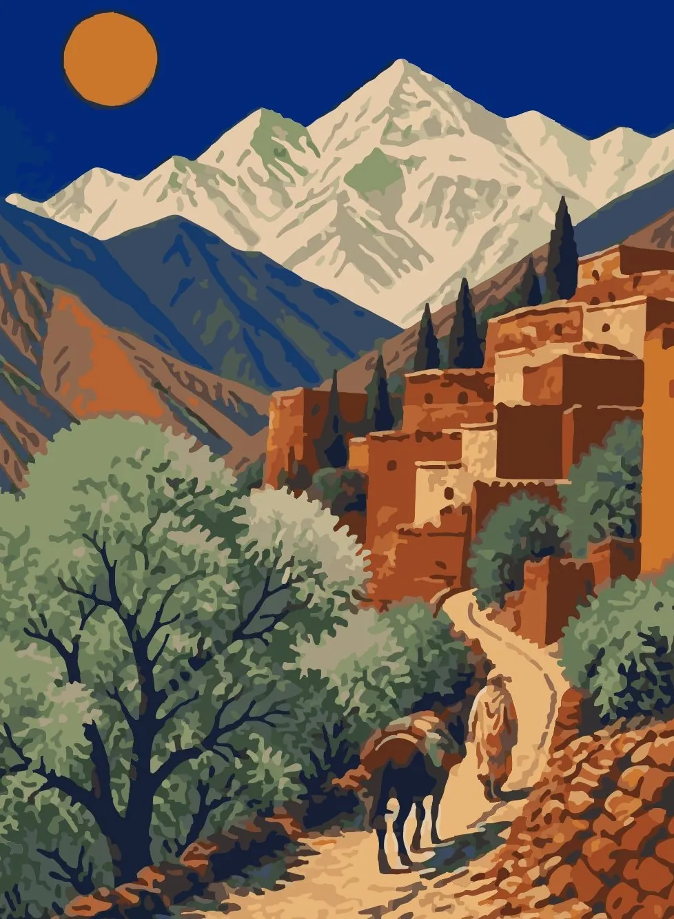Poster illustration of a Berber village in the High Atlas